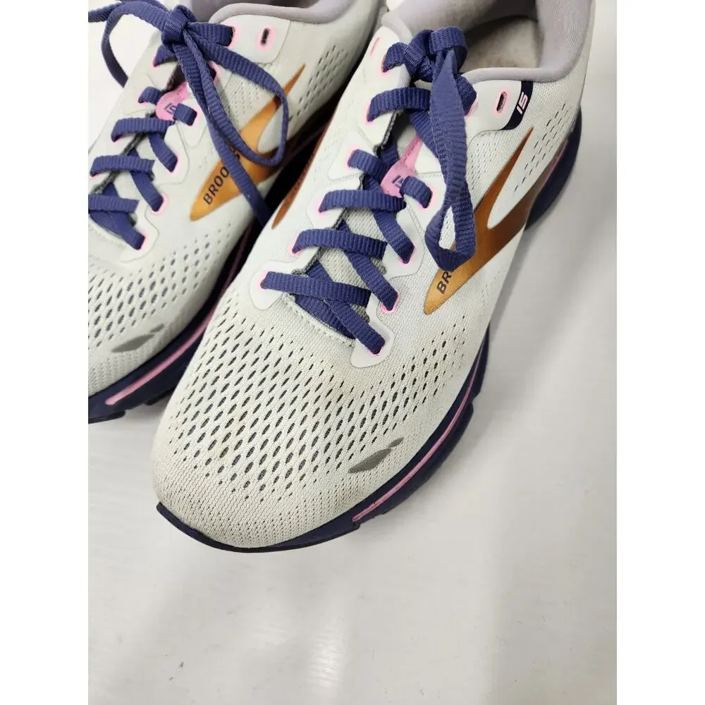 Brooks Women's Ghost 15 Neutral Running Shoes, Sz 8.5, Spa Blue/Neon Pink/Copper